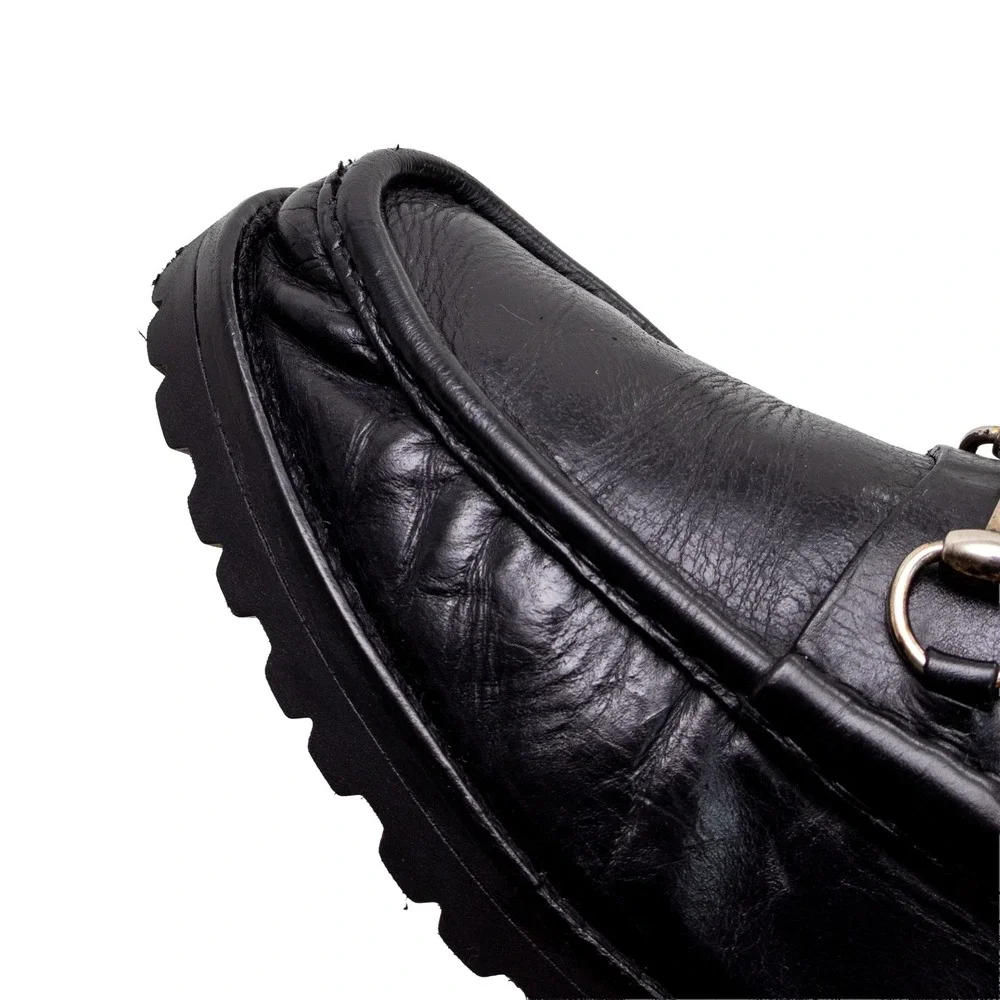 Vintage Gucci Mens Black Leather Horsebit Loafers Vibram Lug Sole Men's Size 10